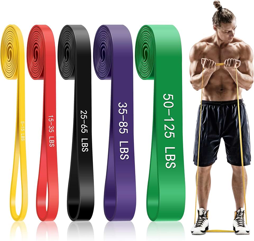 5-Level Resistance Bands for Working Out, Pull Up Assistance Bands | 5-125 LBS Resistance, Fitness, Full-Body Training, Physical Therapy &amp; Stretch Workout, for Men, Women, Home, Outdoor, Gym Use