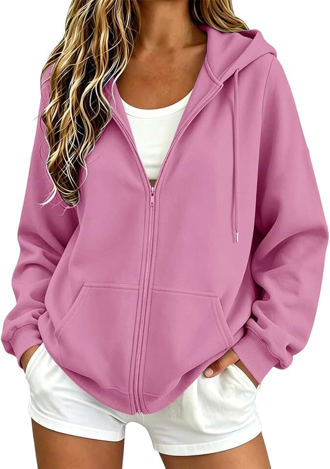 GOKKILRW Womens Comfort Fit Zip Up Hoodie Casual Soft Travel Hooded Sweatshirts
