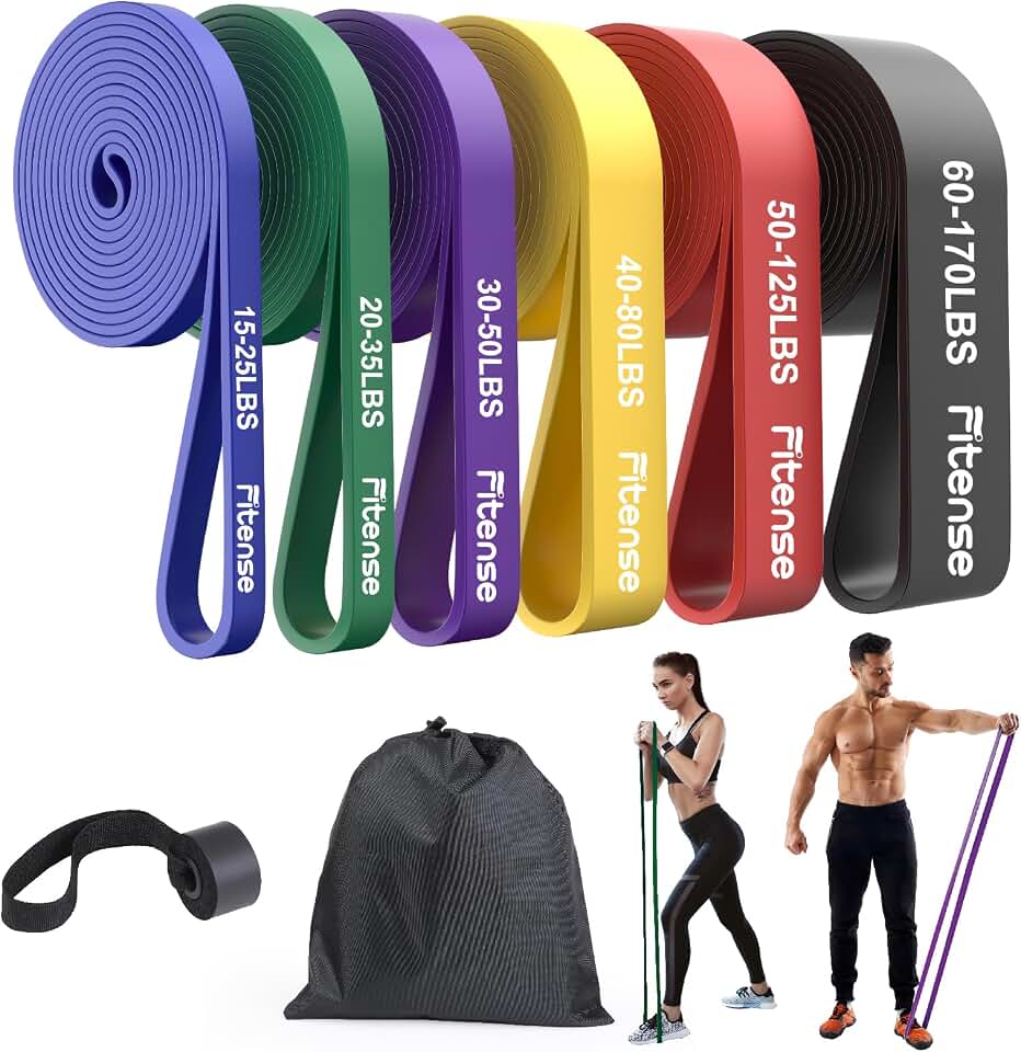 Fitense Resistance Bands Set - Pull Up Bands for Men Women, Exercise Bands Resistance with Door Anchor, Training Poster &amp; Pouch for Body Stretching, Pull Up Assist
