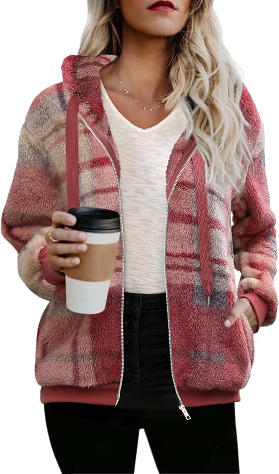Nirovien Womens Sherpa Jacket Oversized Fleece Coat Fuzzy Zip Up Hoodie