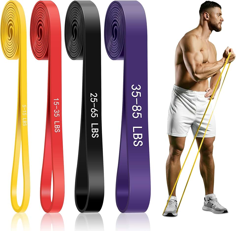 4-Level Resistance Bands for Working Out, Pull Up Assistance Bands | 5-85 LBS Resistance, Fitness, Full-Body Training, Physical Therapy &amp; Stretch Workout, for Men, Women, Home, Outdoor, Gym Use