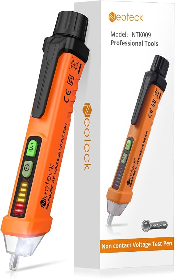 Neoteck Non Contact Voltage Detector 12-1000V AC Voltage Tester | Identifies Live and Null Wires with Audible Beeps and LED Alerts ,Flashlight for Outlets,Switches,and Circuit Breakers-Orange Global Recycled Standard