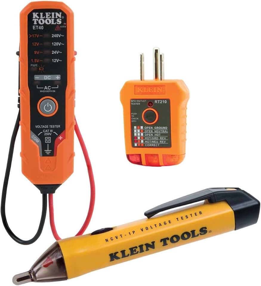 Klein Tools 80077 Voltage Test Kit, Electronic AC/DC Tester, GFCI Outlet Tester and Non-Contact Test Pen, 3-Piece
