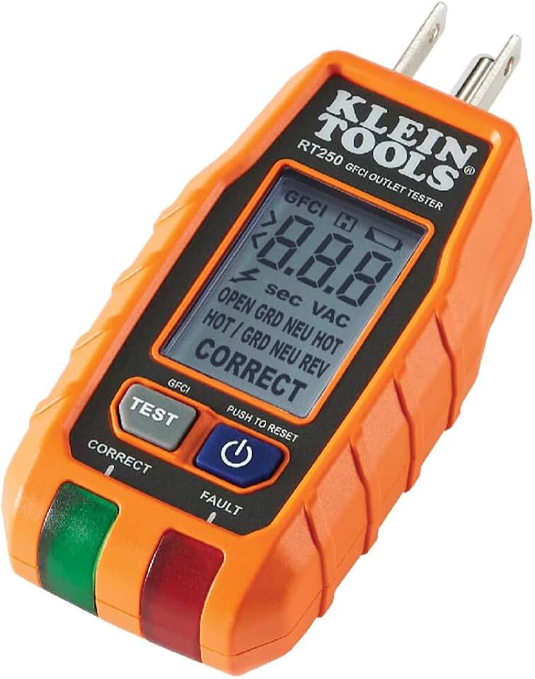 Klein Tools RT250 GFCI Outlet Tester with LCD Display, Electric Voltage Tester for Standard 3-Wire 120V Electrical Receptacles