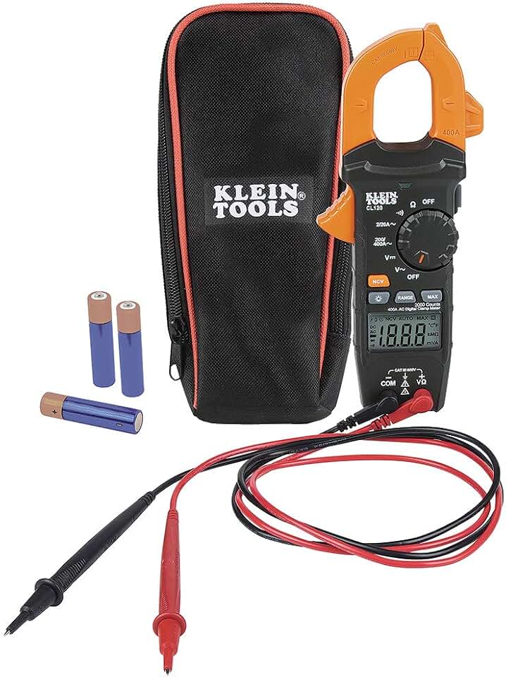 Klein Tools CL120 Digital Clamp Meter, Auto-Ranging 400 Amp AC, AC/DC Voltage, Resistance, Continuity, Non-Contact Voltage Tester Detection