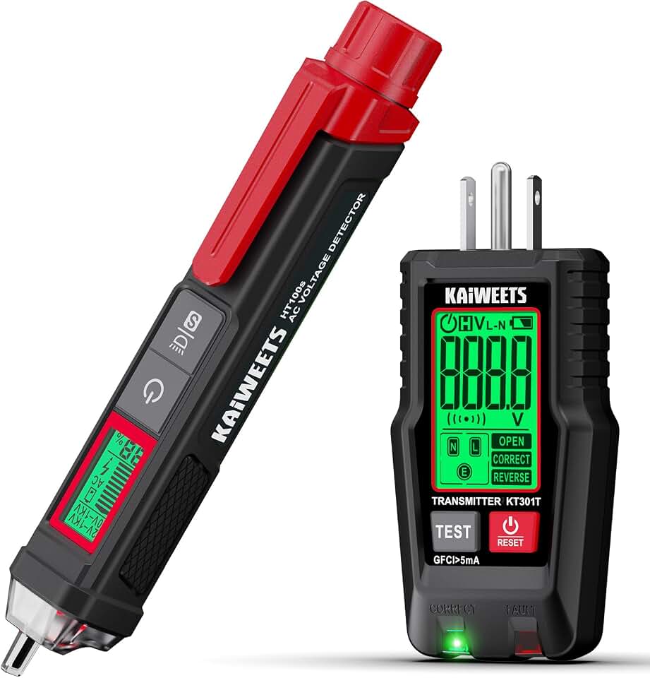 KAIWEETS Electrical Test Kit, Non-Contact Voltage Tester and GFCI Outlet Tester with LCD Display, Wiring Fault Checker, Outlet Tester Kit for Electrician, DIY, 2-Piece