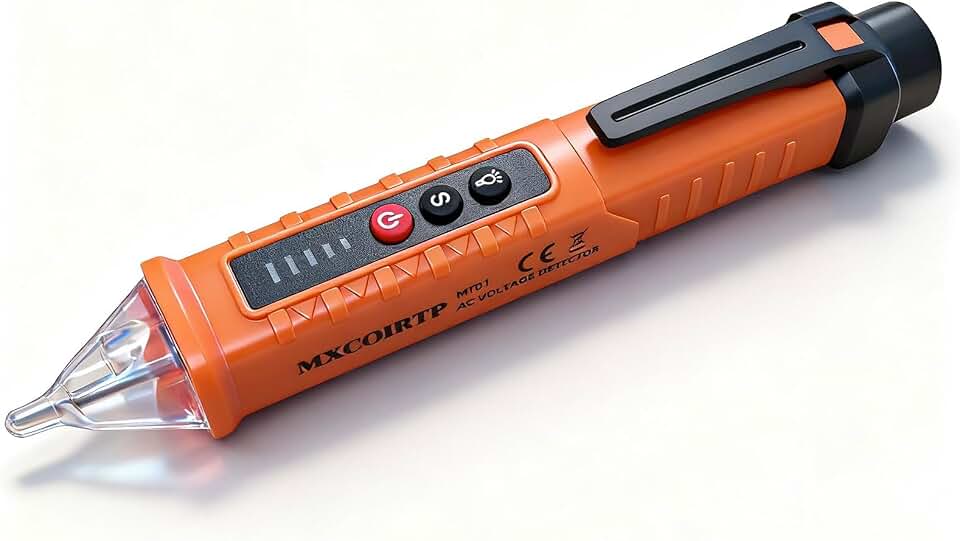 MXCOIRTP Voltage Tester, Non-Contact Voltage Detector, Electrical Tester, 3 Ranges AC 12V/48V/70V-1000V, Live/Null Wire Tester with Buzzer Alarm and Flashlight, Wire Breakpoint Finder - Orange