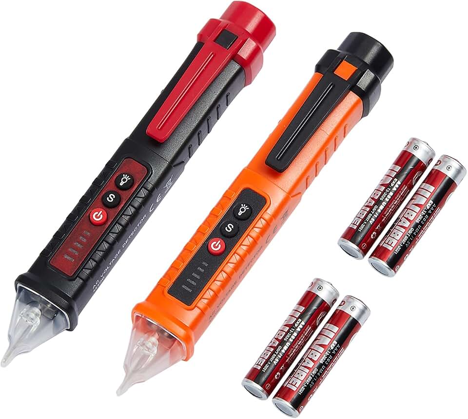 2 Pack Non-Contact Voltage Detector, Voltage Tester Electrical Tester, AC 12V/48V/70V-1000V, Wire Tester with Buzzer Alarm and Flashlight, Wire Breakpoint Finder, Orange &amp; Red