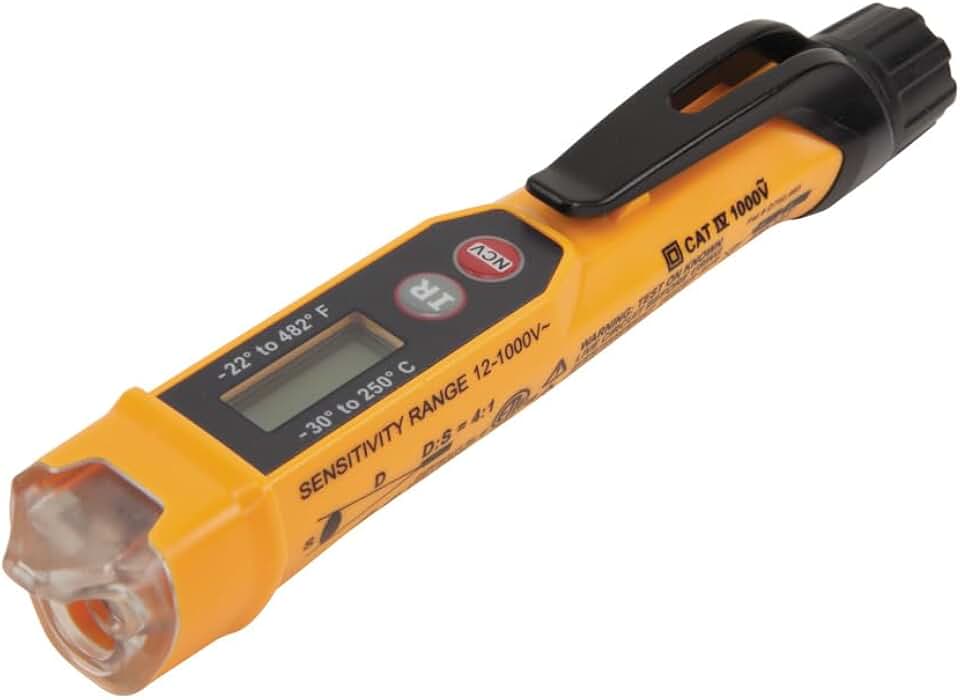 Klein Tools NCVT-4IR Non-Contact Voltage Tester, 12-1000V AC Pen with IR Thermometer -22 to 482-Degree Fahrenheit, LED and Audible Alarms, Pocket Clip