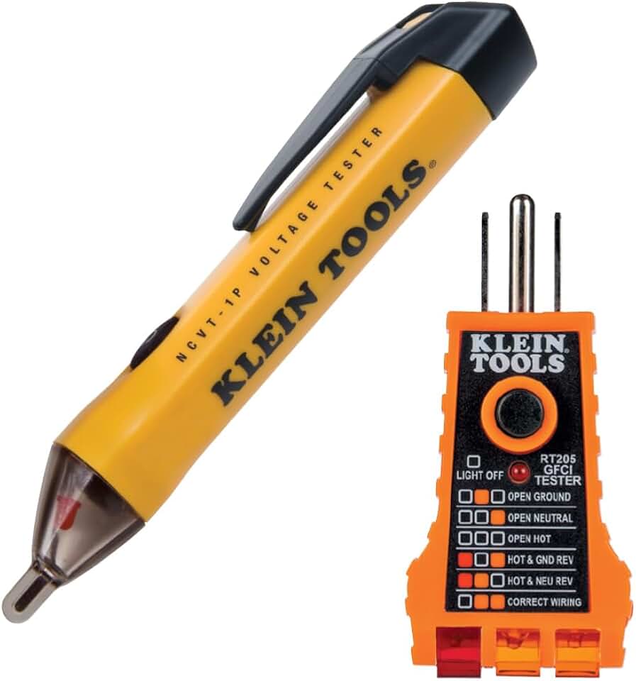 Klein Tools NCVT1PKIT Electrical Tester Kit with Non-Contact Low Voltage Test Pen, 50 to 1000V AC and GFCI Receptacle Tester, 2-Piece