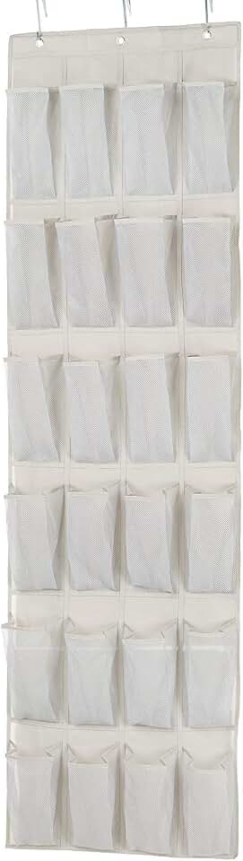 Amazon Basics 24 Medium Mesh Pocket Over-the-Door Hanging Shoe Organizer, Space Saving Shoe Storage, Light Grey