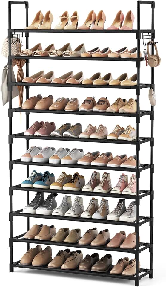 VTRIN 10 Tier Shoe Rack Tall Large Capacity Wide Shoe Organizer with Two Hooks Sturdy Metal Shoe Shelf for Entryway, Closet, Bedroom Recycled Claim Standard Blended
