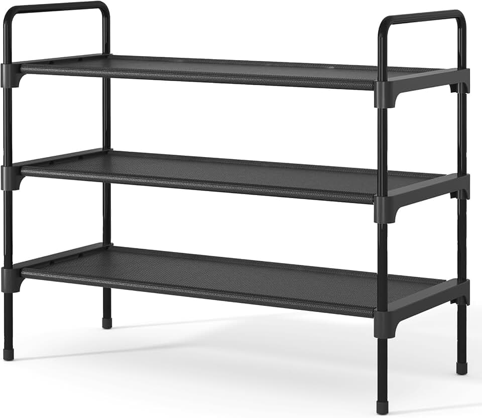Kitsure Shoe Rack for Closet, Shoe Storage, 27.6" Wide - 3 Tiers, Black | Shoe Organizer for Closet, Entryway, Living Room, Space-Saving Shoe Shelf, Sturdy Zapateras Organizer Global Recycled Standard