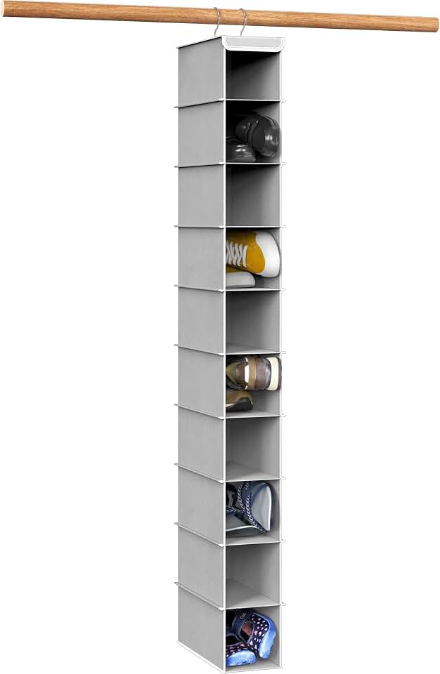 Simple Houseware 10 Shelves Closet Hanging Shoe Organizer, Gray | Dual Metal Hooks, Holds Up to 20 lbs, for Narrow Space