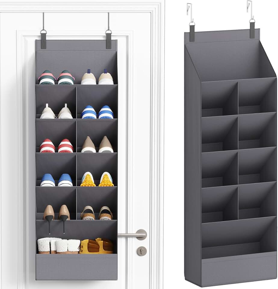 Lifewit 6 Tier Over the Door Shoe Organizer with 11 Large Deep Pockets, Fabric Hanging Shoes Shelf for Closet, Dorm Storage, Fit Up to 12 Pair Shoe Rack Holder for Sneakers, Boots, Gray Recycled Claim Standard 100