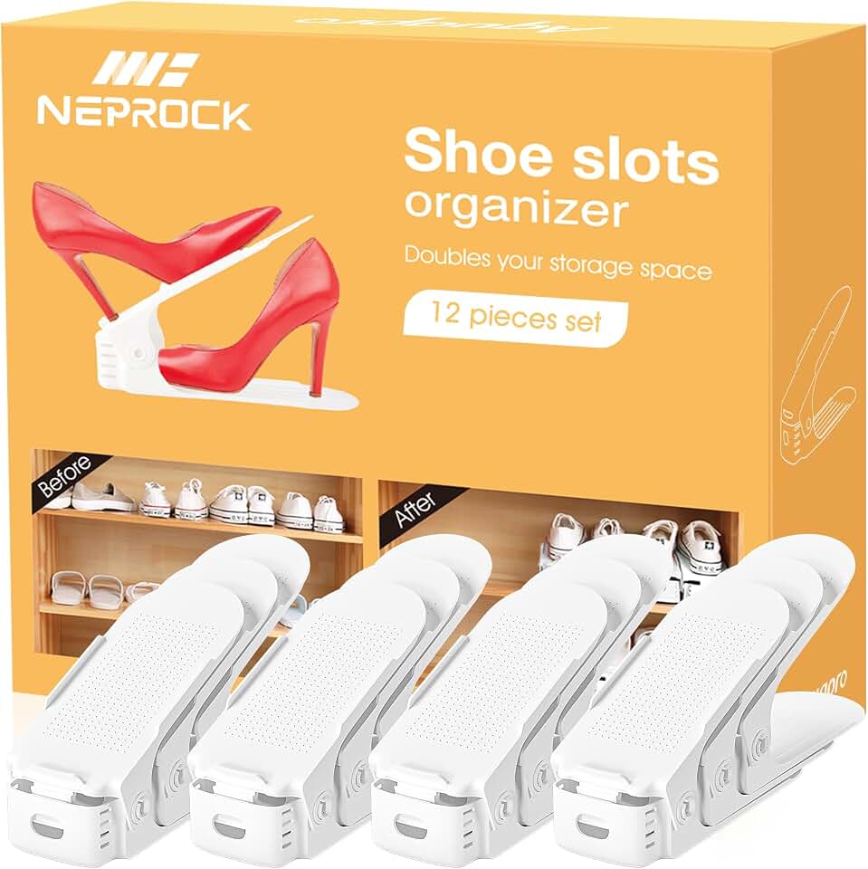 Neprock Shoes Slots Organizer for Closet, Shoe Rack Organizador De Zapatos for Closet Organization, Shoe Slots Organizer Shoe Storage Shoe Holder Space Saver for Entryway(12 Pack)(White) Global Recycled Standard