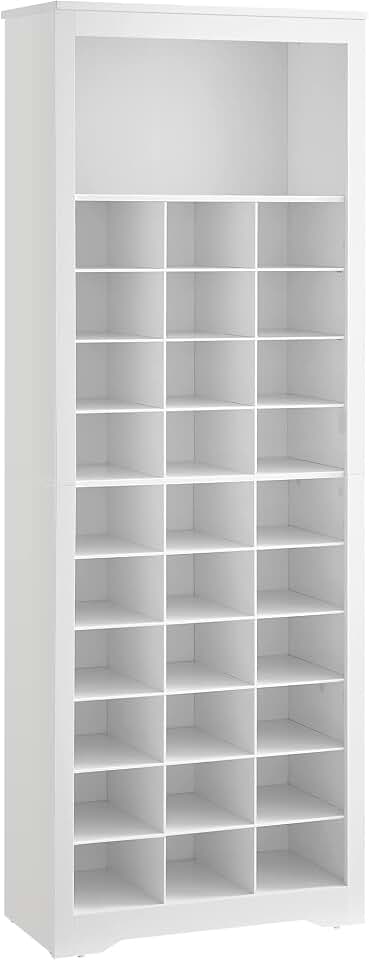 VASAGLE Tall Shoe Storage Cabinet, 10‑Tier, Holds Up to 30 Pairs of Shoes | Vertical Wood Rack, 24.8 x 12.6 x 73.7 inch, for Entryway, Cloud White, HELAN Collection ULBS273T14