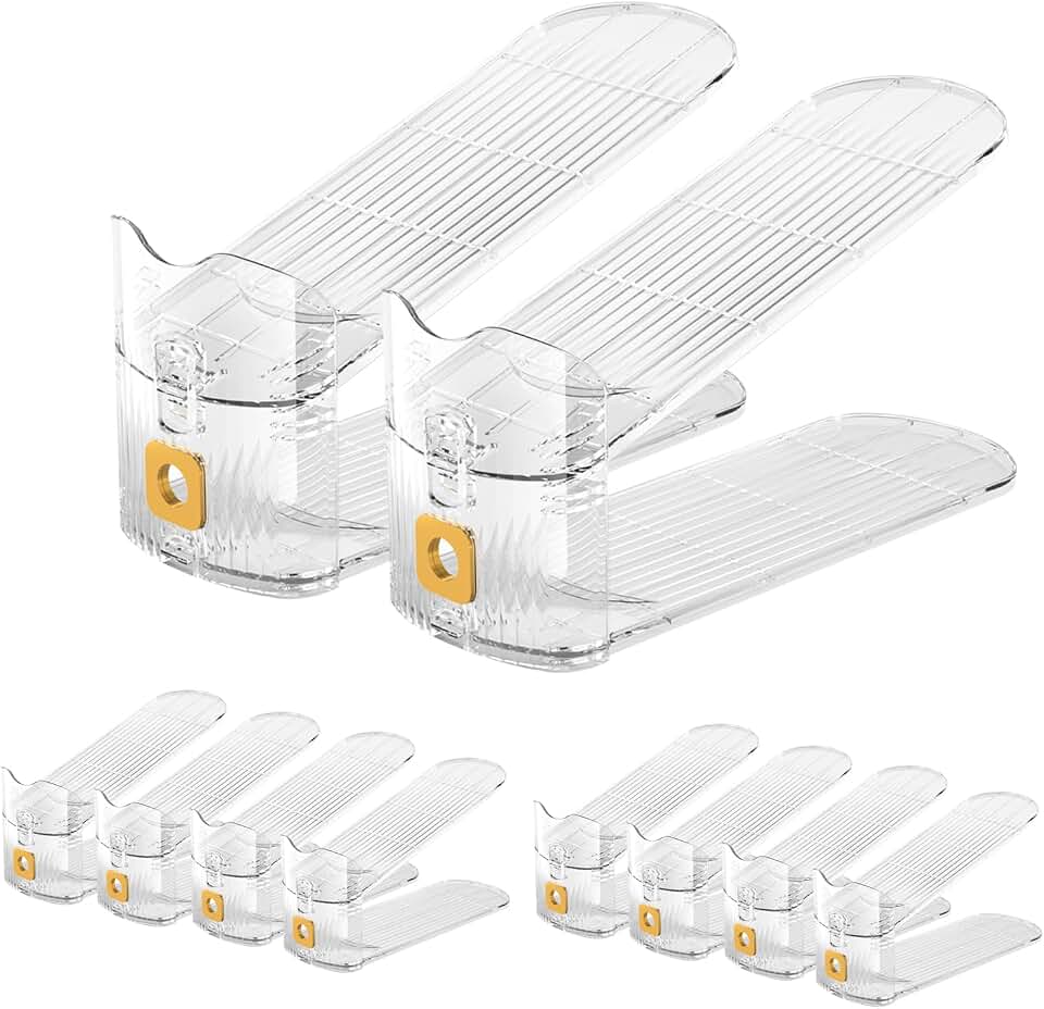 CiBiZi Shoe Slot Organizers Shoe Stacker Closet Space Saver | 10‑Pack Clear, No‑tool Assembly, Adjustable Shoe Rack Holder for Entryways, Bedrooms &amp; Small‑space Homes