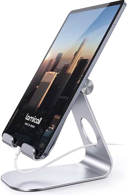 Lamicall iPad Stand Adjustable Tablet Holder, Sturdy Aluminum, Multi-Angle | Dock Stand for 4-13" iPad Pro Air Mini Kindle Tab Switch, All Aluminum Metal, Multi-Angle, Sturdy, Office Desk Accessories Global Recycled Standard