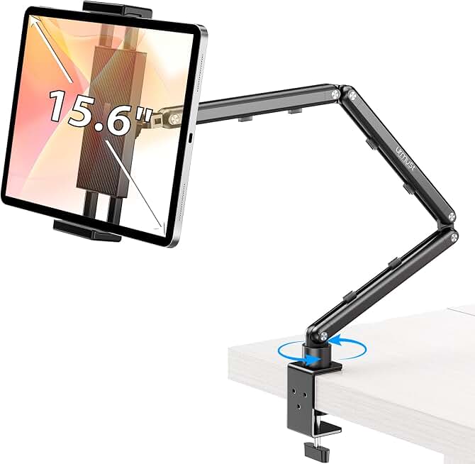 Urmust Tablet Stand for Desk, Adjustable iPad Holder for Bed, 4.7"-15.6" | 360° Rotation, Sturdy Aluminum Tablet Arm Mount for iPad Pro/Air/Mini, iPhone, Galaxy Tab, for Kitchen, Work, Video Call