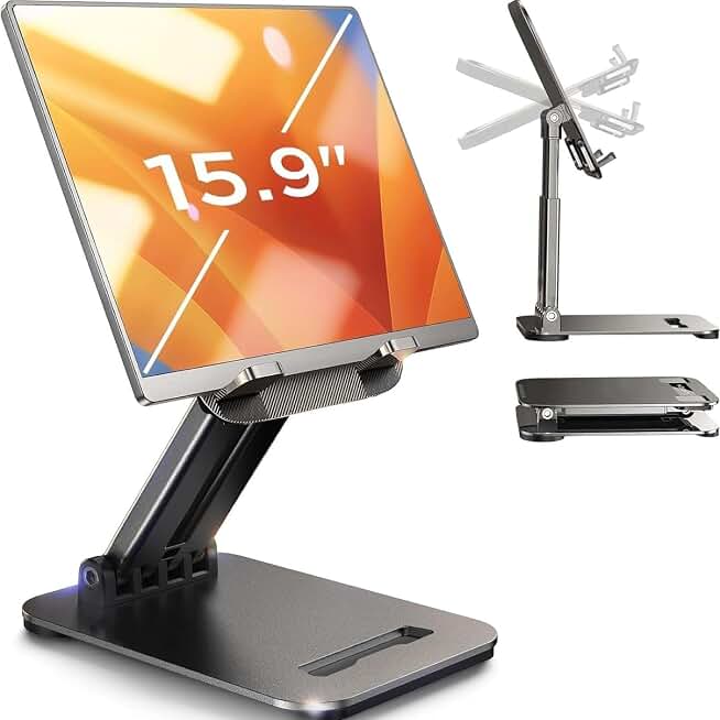 LISEN iPad Stand Tablet Holder for Desk, Adjustable Portable Monitor Stand | Tablet Stand Desk Accessories Offices Essentials, Kindle Accessories Stand for Apple iPad Mini Accessories, Gifts for Wo men
