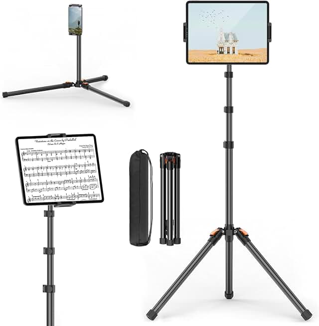XXZU 72in Tablet Floor Stand Tripod, Aluminum Tablet Stand Holder for iPad | Height Adjustable Sheet Music Stand with 360° Ball Head,Phone Tripod for iPhone/Kindle,Tablet Tripod for All 4.7-13” Devices Global Recycled Standard