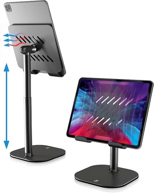 COOPER TabHolder Tablet Holder, iPad Stand for Desk, Portable Monitor Stand | Height Adjustable, 270° Tilt, Weighted Base; Fits iPad Pro, Kindle, Galaxy Tab, 15.6-17" Monitors 4.4 lbs; desk, kitchen, bed