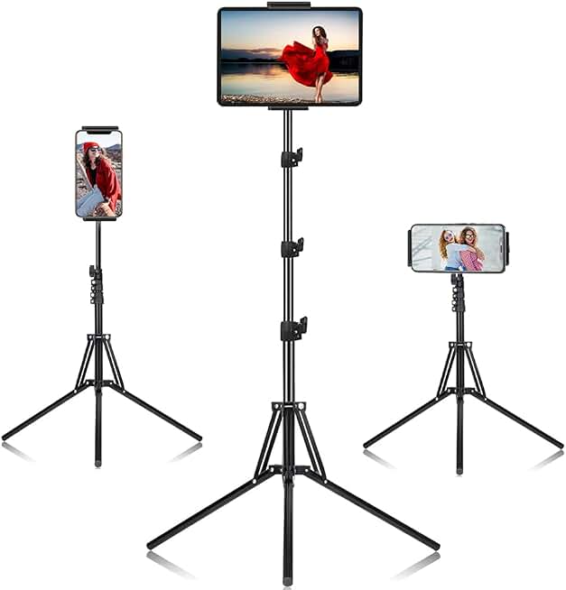 SAMHOUSING Ipad Tripod Stand, with 65 inch Height Adjustable iPad Stand Holder &amp; iPad Floor Stand with 360° Rotating iPad Tripod Mount for iPad Pro, iPhone, Kindle, and All 4.5-12.9 Inch Tablets