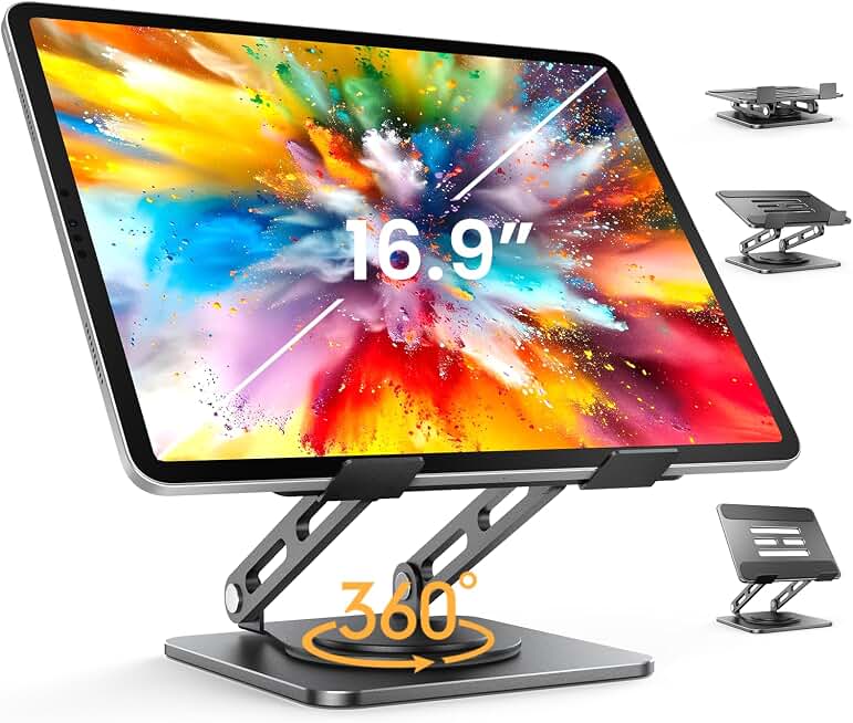 LOXP Adjustable Tablet Stand, 360 Rotating iPad Stand with Heavy-Duty Base | Matel, Travel, Desk, Office, 4.7-16.9" Device, iPad Pro Air Mini, Kindle, Surface Tablet, Portable Monitors, Not for Laptop