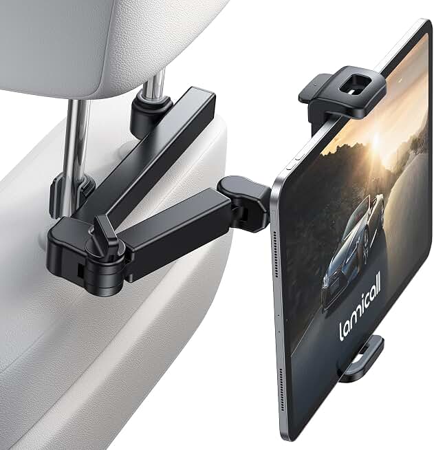 Lamicall Car Headrest Tablet Holder, 3 in 1 Extension Adjustable Arm | Tablet Car Mount for Back Seat, Gifts Road Trip Essentials for Kids, for 4.7-11" Devices, iPad Pro Air Mini, Galaxy, Fire HD Global Recycled Standard