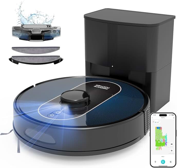 Robot Vacuum and Mop Combo, 6000Pa Robotic Vacuum with Mapping, Self-Emptying Station for 90 Days Hands-Free, LiDAR Navigation, Wi-Fi/App/Alexa Voice Control, for Carpets &amp; Hard Floors