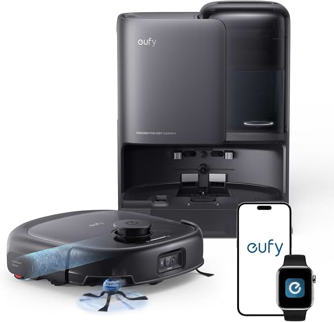 eufy E25 Robot Vacuum and Mop Combo, 20,000 Pa, HydroJet Roller Mop | Extendable Side Brush, Zero-Tangle Design, All-in-One Station, AI Obstacle Avoidance, Edge-to-Corner Cleaning ECOLOGO