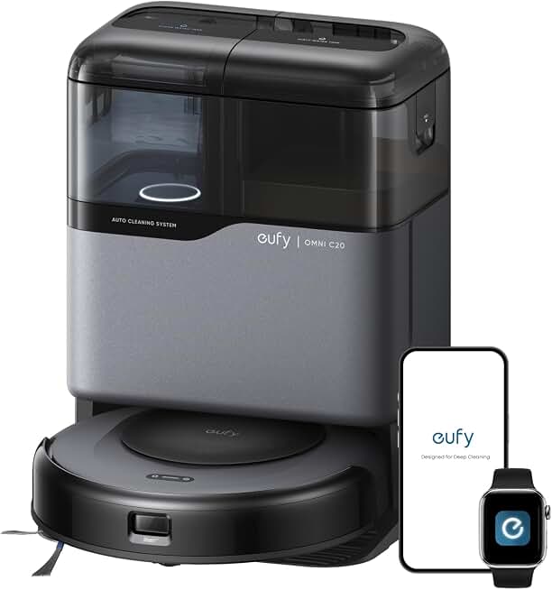 eufy Omni C20 Robot Vacuum and Mop Combo for Hardwood and Carpet | 60 Days Self Emptying, Auto Mop Washing and Drying, 3.35" Ultra Slim, Anti-Tangle for Pet Hair, Powerful Suction ECOLOGO