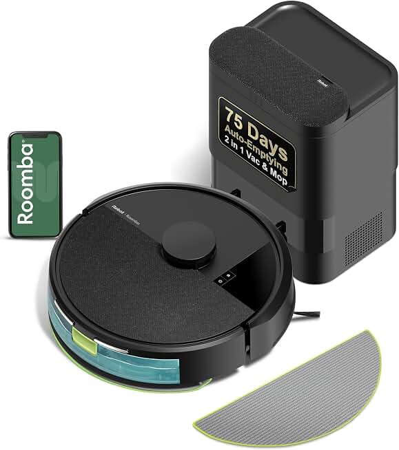 iRobot Roomba 105 Combo Robot Vacuum &amp; Mop with AutoEmpty Dock - Self-Empties for 75 Days, Intense Power-Lifting Suction, LiDAR Navigation, Multiple Cleaning Modes, Avoids Mopping Carpet