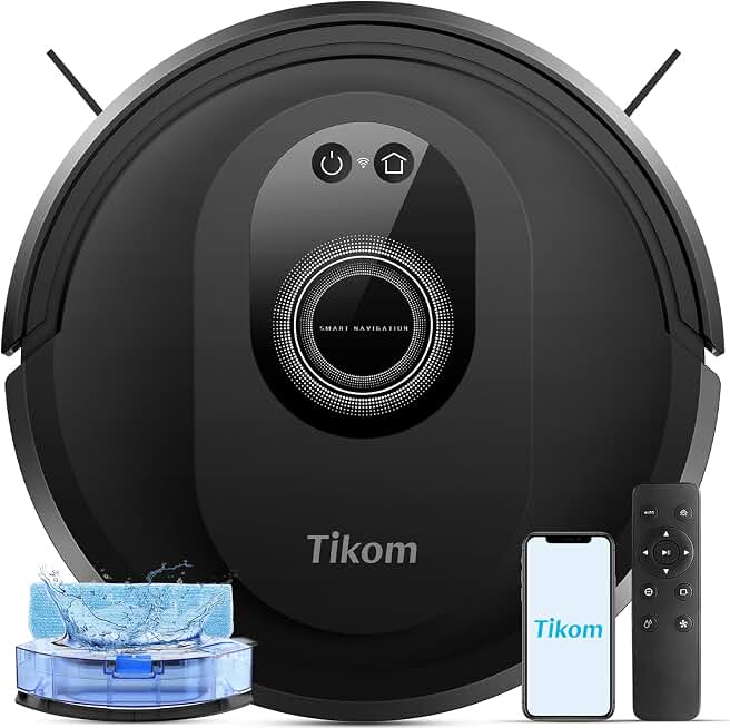 Tikom Robot Vacuum and Mop Combo, 5000Pa Robotic Vacuum Cleaner, 150 Min Max, App &amp; Remote Control, Ideal for Hard Floor, Carpet, Pet Hair, Self-Charge(G8000 Max)