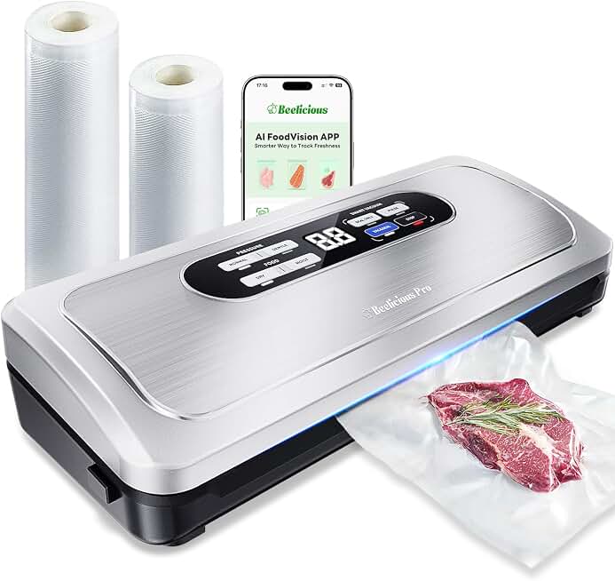 Vacuum Sealer Machine with AirLock ProSeal System, 10-in-1 Vacuum Sealer for Food, Moist/Dry Sealing Modes, Compact Design with Digital Timer, Built-in Cutter &amp; Roll Storage, Stainless Steel
