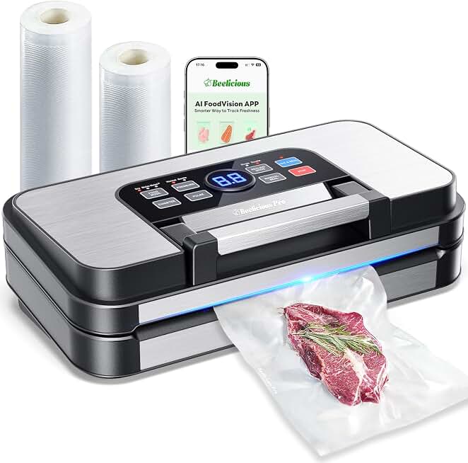 95Kpa Precision Pro Vacuum Sealer, with Double Heat Seal &amp; Dual-Pump for Dry/Moist Food, 2X Strength, Food Vacuum Sealer Machine with Easy-Lock Handle, Built-in Cutter &amp; Bag Storage, Stainless Steel