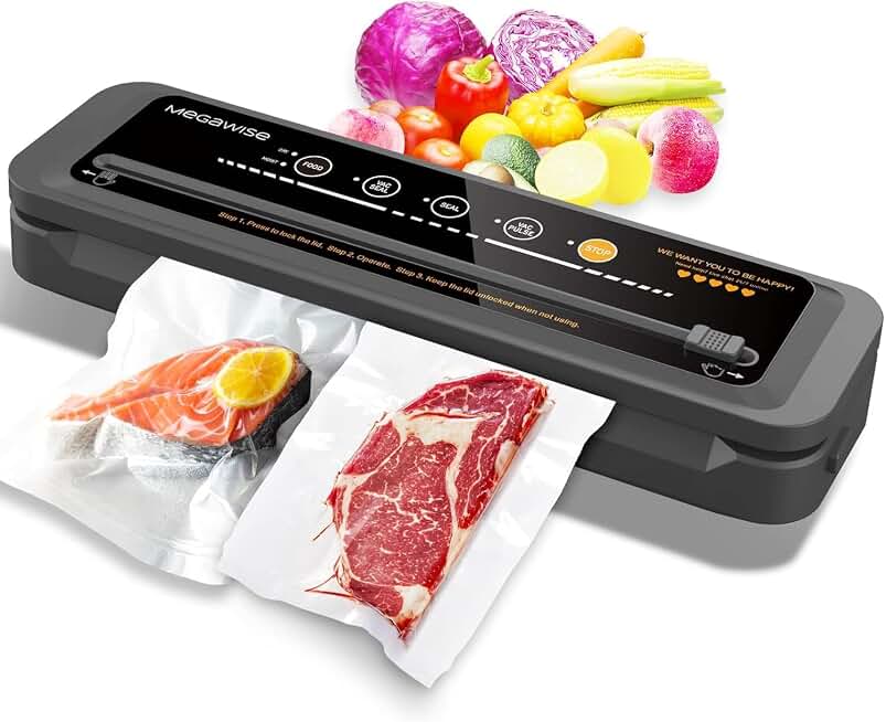 MegaWise Vacuum Sealer Machine | 80kPa Suction Power | Vac Seal Machine | Bags and Cutter Included|Compact One-Touch Automatic with External Vacuum System|Dry Moist Fresh Modes for All Saving needs Global Recycled Standard