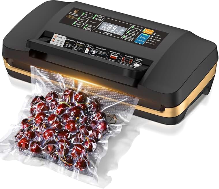 95KPa Powerful Commercial Vacuum Sealer Machine, 2X Strength Double Seal | 10-in-1 Dry/Moist Vacuum Sealer for Food, Built-in Cutter &amp; Bags Storage, Easy-Lock Handle, Includes 1 Roll &amp; 10 Bags, Black