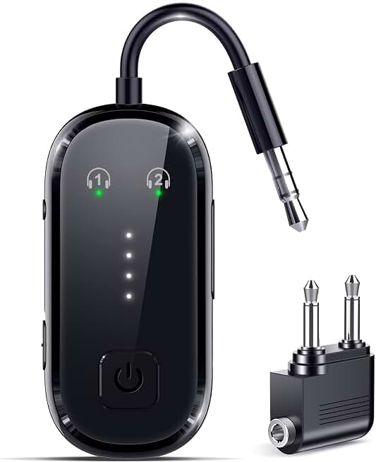 2026 Upgrade Pro Bluetooth 6.0 Transmitter Receiver – 2-in-1 Adapter | For TV, plane, gym, car &amp; home. Dual Link for 2 headphones. Low latency, stable. Works with all AirPods &amp; wireless headphones