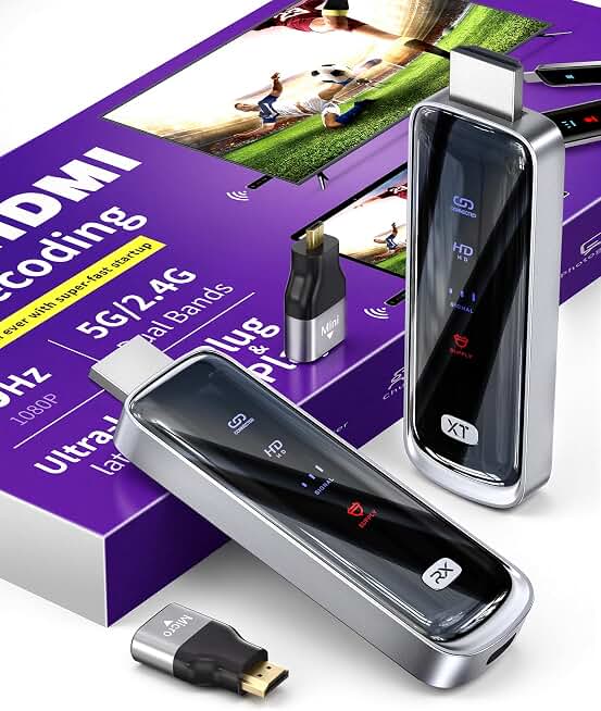 Wireless hdmi Transmitter and Receiver 328FT/100M，4K Decode Plug &amp; Play Portable 5G+2.4G Wireless Display Adapter Extender Kit for Video and Audio to Monitor from PC/Projector