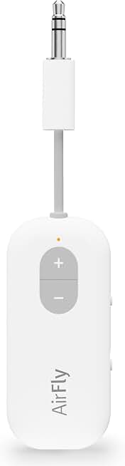 Twelve South AirFly SE, Bluetooth Wireless Audio Transmitter Adapter, White | Bluetooth Adapter for AirPods/Headphones, 20+ Hr Battery, Works with 3.5mm aux Jacks on Airplanes, TVs, Gym Equipment, Travel