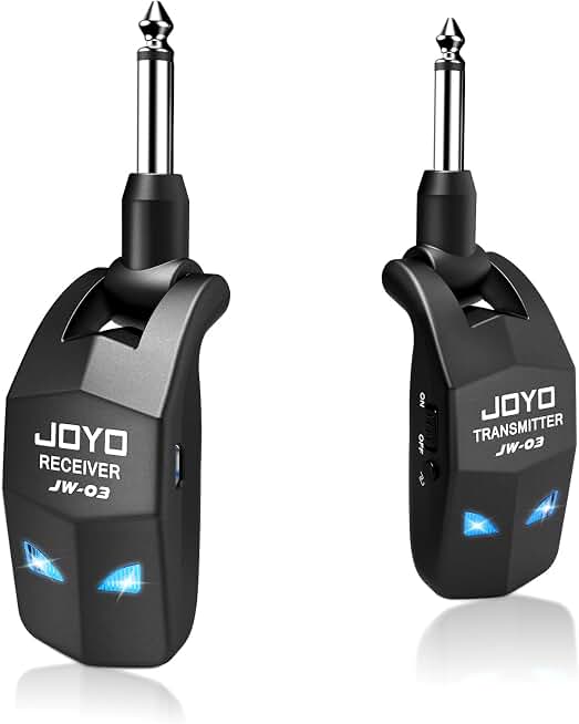 JOYO 2.4GHz Wireless Guitar System Rechargeable Transmitter and Receiver 4 Selectable Channels, 5ms Low Latency, 65ft Range, Up to 8 Hour Battery for Electric Guitar, Bass &amp; Acoustic (JW-03)