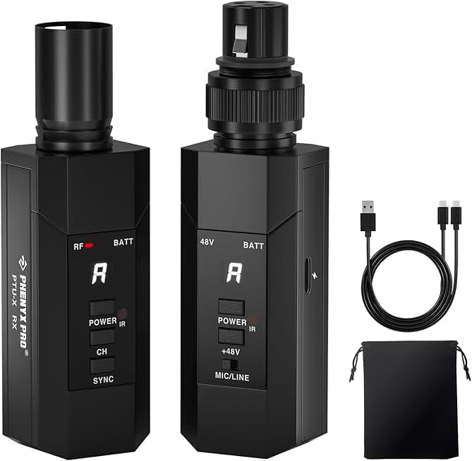 Phenyx Pro Auto Scan Plug-on XLR Wireless Transmitter Receiver System PTU-X | 16 UHF Frequencies, Wired-to-Wireless Setup,Dynamic &amp; Condenser Mics, musicians, pastors, presenters in live stage, church Global Recycled Standard