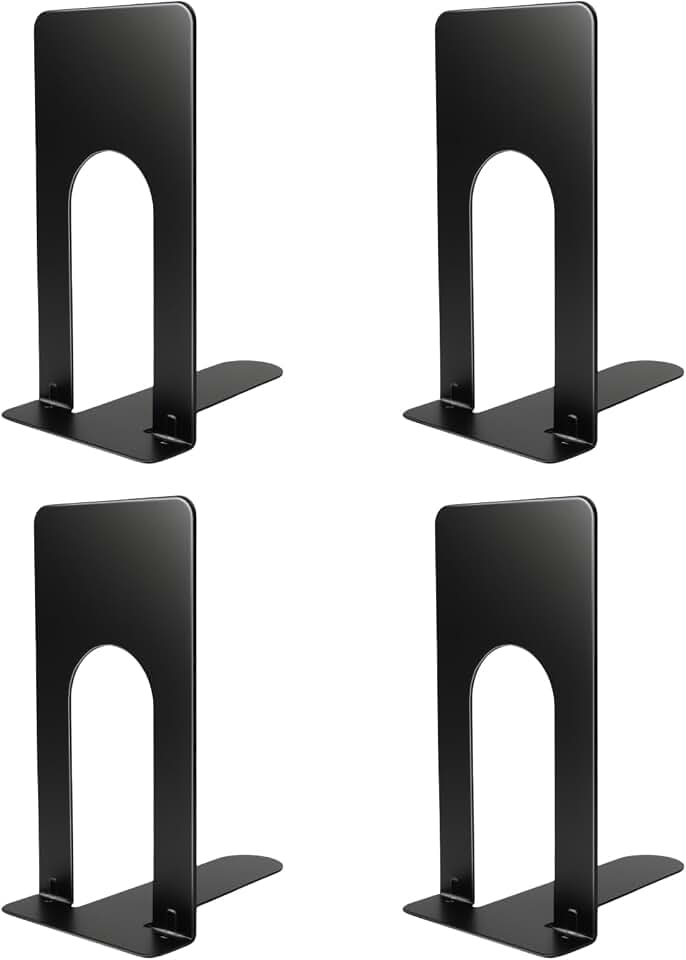 Book Ends for Shelves, 4 Pack Metal Bookends, Compact Book Stopper for Small Books, CDs, Vinyl Records, Desk &amp; Classroom Organizer, 3.9x2.8x5.2 Inch, Gift for Book Lovers