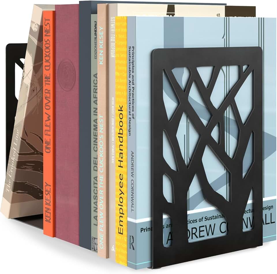 MaxGear Book Ends Tree Design Bookends for Shelves 7 x 4.7 x 3.5” 1 Pair | Metal Constructio,Heavy Duty,Non-Skid Pads,Scratch Resistant,Stable Support,Space Saving,2 Pieces,Bookcase Desktop Use
