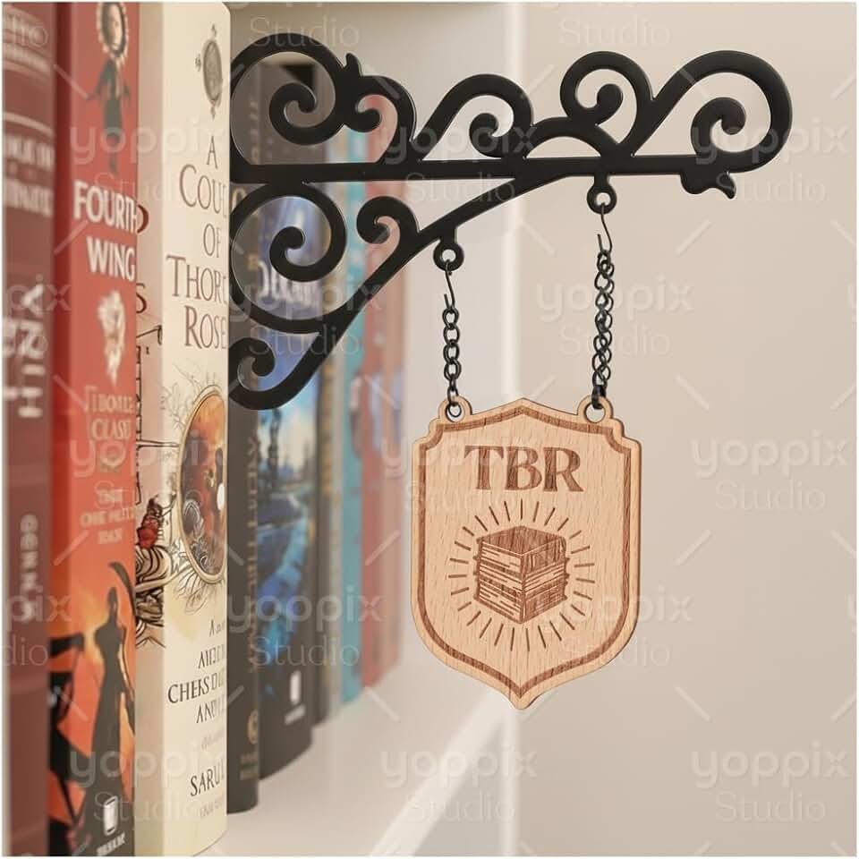 YOPPIX Book Nook Tavern Signs, About Reading List Theme Bookshelf Label, with Hanging Bracket, Tavern Style Decoration, Unique Bookshelf Accessories, Home Library Book Divider as a Gift for Booklovers