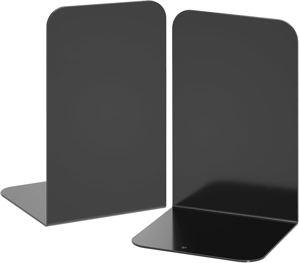 VFINE Bookends 1 Pair, Black Metal Book Ends, Heavy Bookends for Shelves, Book Stopper for Heavy Books, Book Organizer for Home Office School Supplies