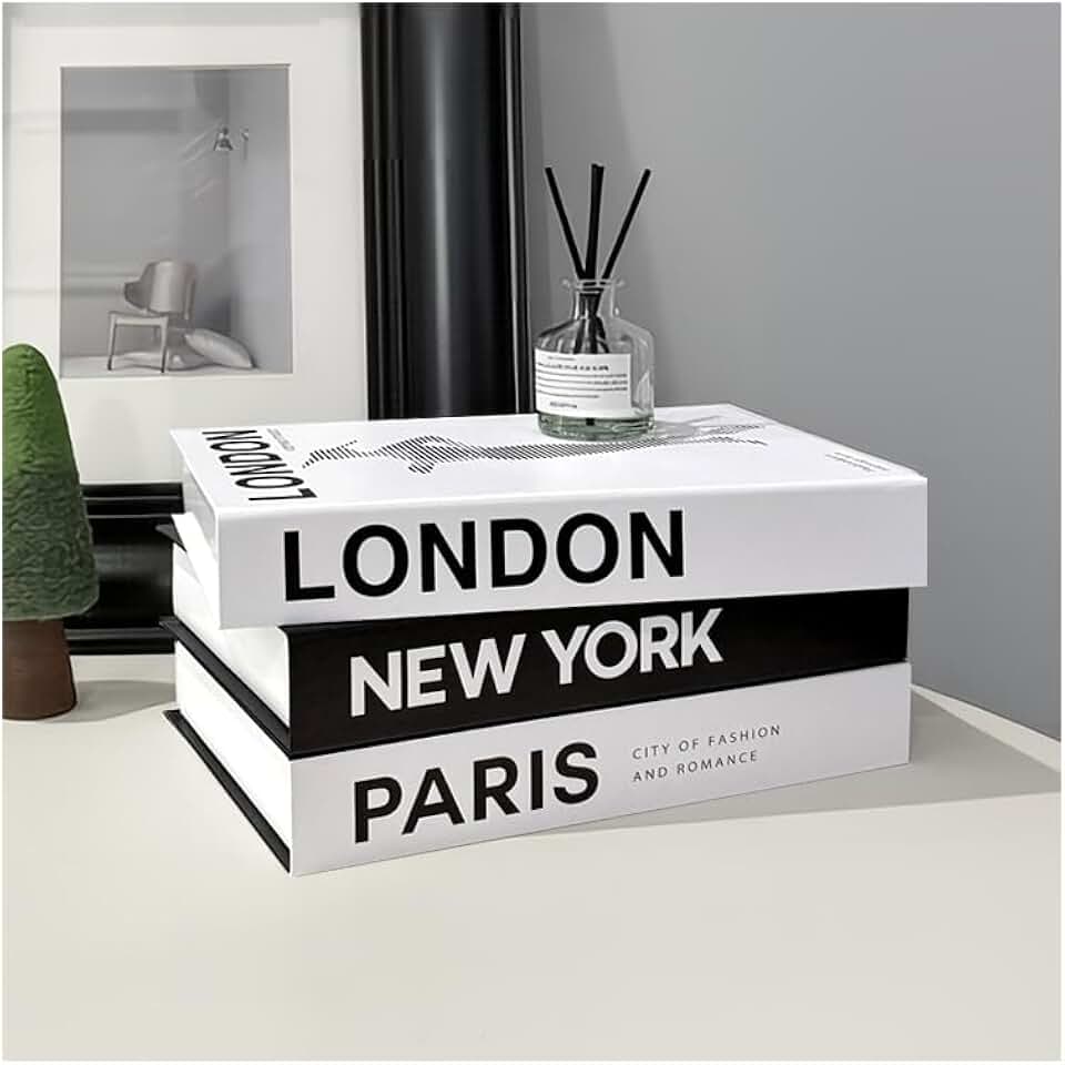 Decorative Books Set of 3, Faux Coffee Table Books for Home Decor | Set of 3 faux decorative books for coffee tables, shelves, and desks, adding a layered look to home and office decor.