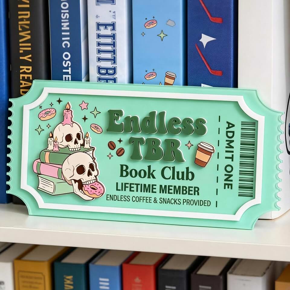 Book Shelf Decor Library Sign for Book Nook Aesthetic, Romantic TBR Shelf Accent for Readers, Cozy Literary Room Styling, Thoughtful Bookish Gifts Idea, Elegant Bookish Decor for Bookshelf, Reading Corner &amp; Bookstore Vibes